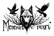 "Memento mori" Small Wolf head and Crows fly away And death embracing represented tattoo design idea