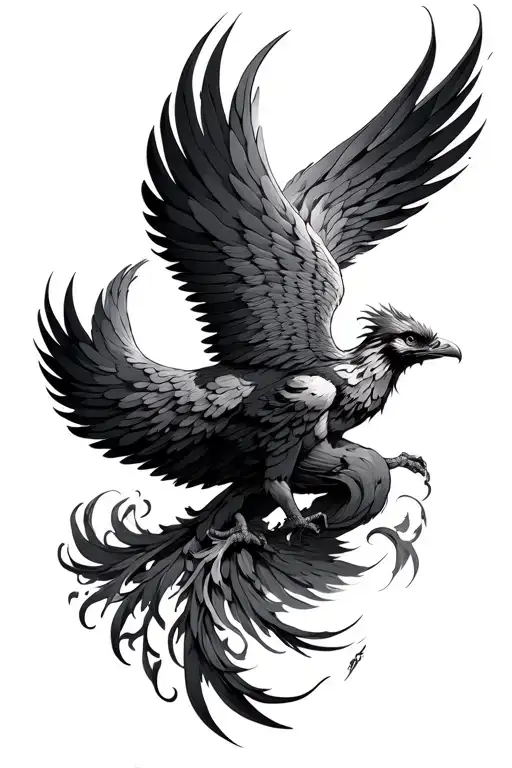 phoenix wings spread with tail wrap around arm sleeve tattoo design idea