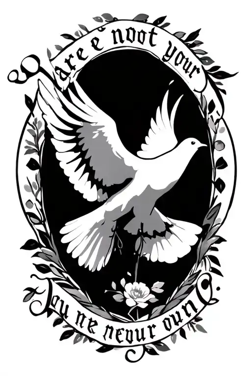 "You are not your own" "You are not your own" black and white tattoo of a dove to symbolize the Holy Spirit. No flowers. make words visible tattoo design idea