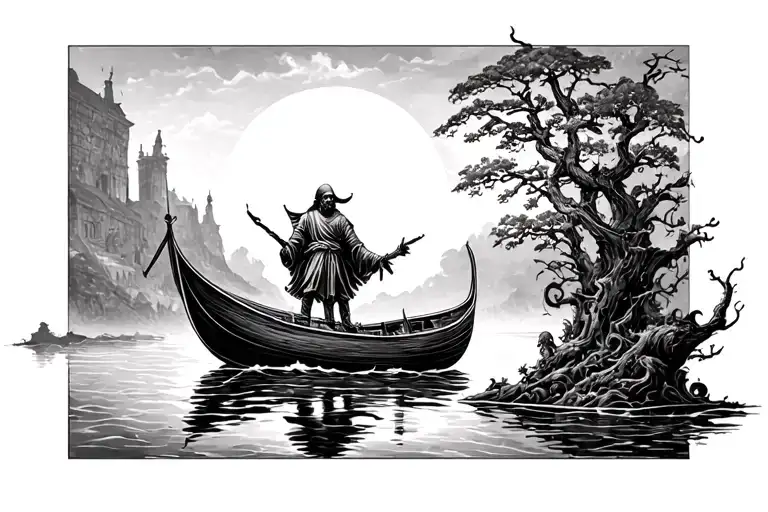 ferryman on the river styx tattoo design idea