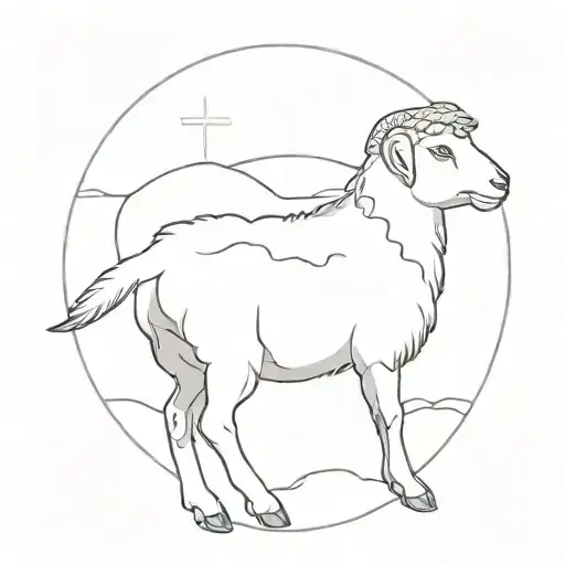 soft detailed lamb with jesus behind it drawing tattoo design idea