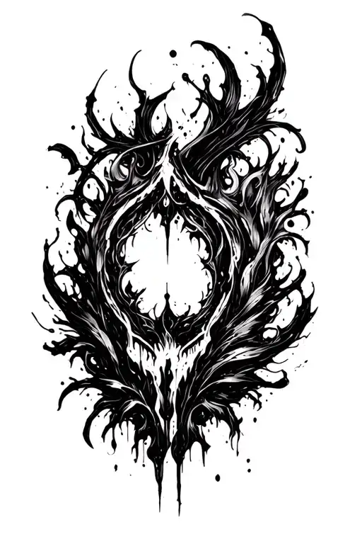High contrast brush-like strokes dark aesthetic surrealist gothic blackwork otherworldly ornamental abstract sigilism tattoo design idea