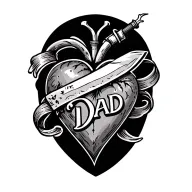 "Dad" heart with a knife piercing and banner wrapped tattoo design idea