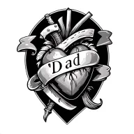 "Dad" heart with a knife piercing and banner wrapped tattoo design idea