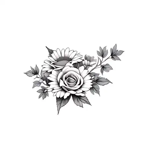 roses and daisies flowers intertwined tattoo design idea