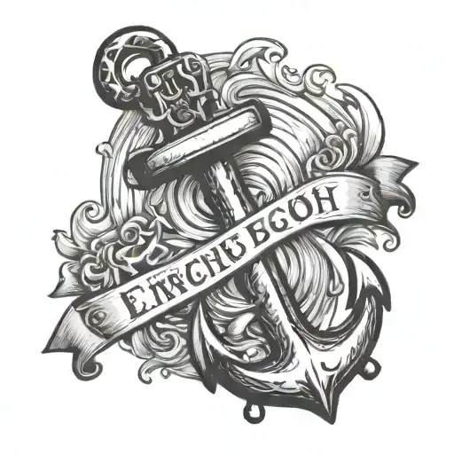 girly word enough with hammer and anchor tattoo design idea