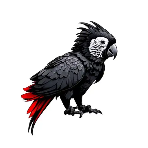 red tailed black cockatoo with red on the tail tattoo design idea