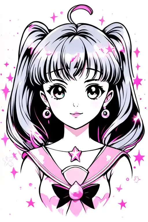 sailor moon surrounded by stars and pink particles  tattoo design idea