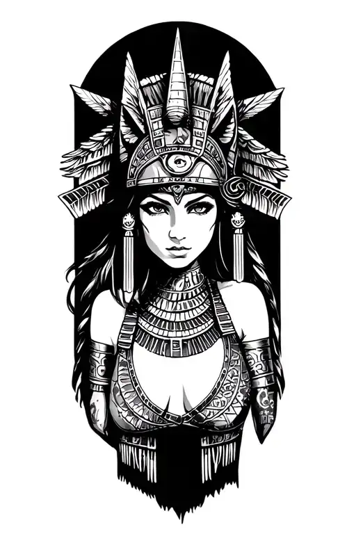 Aztec Warrior Girl With Technology With Egyptian God Anubis And Inka Symbolism And All Seing Eye Tattoo tattoo design idea