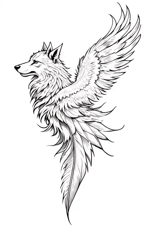 wolf phoenix feather tattoo design idea