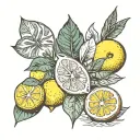 Fine Line realism tattoo linking Italy and Brazil, with Sicilian lemons and monstera deliciosa, minimalist tattoo design idea