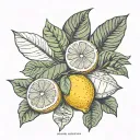Fine Line realism tattoo linking Italy and Brazil, with Sicilian lemons and monstera deliciosa, minimalist tattoo design idea