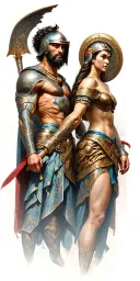 Hephaestus and Athena warrior with helmet tattoo design idea