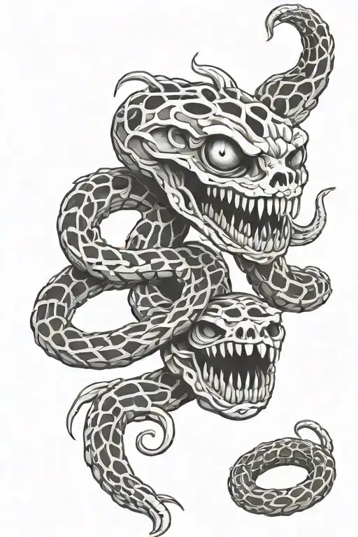 Skeleton of a snake and eyes tattoo design idea