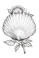 scallop shell with rose surrounded tattoo design idea