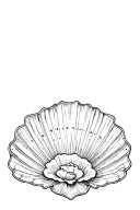 scallop shell with rose surrounded tattoo design idea