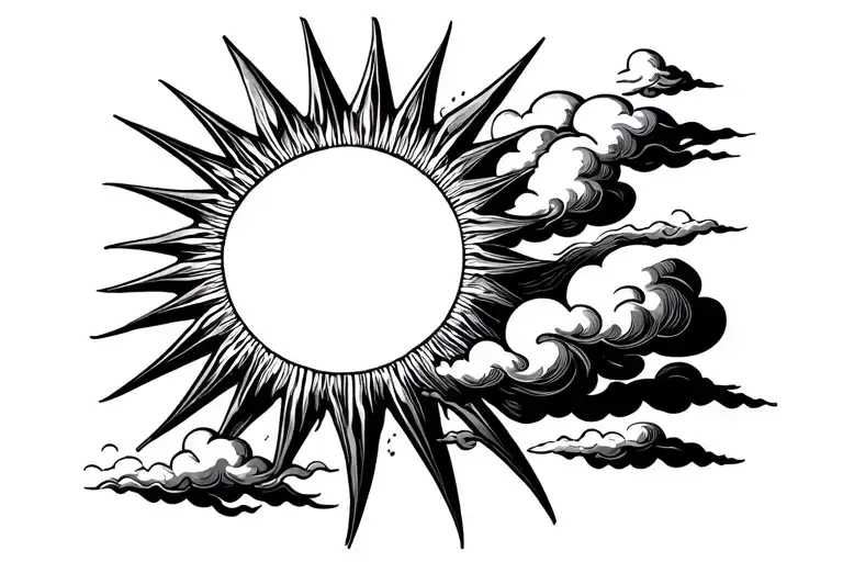sun rays and clouds floating tattoo design idea