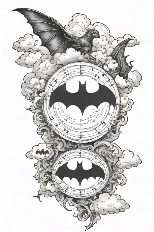 the word choosen with that Batman signal with a number 3 in the middle surrounded by clouds tattoo design idea