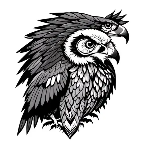 totem native American with falcon bear and owl  tattoo design idea