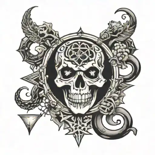 666 symbols incorporated tattoo design idea