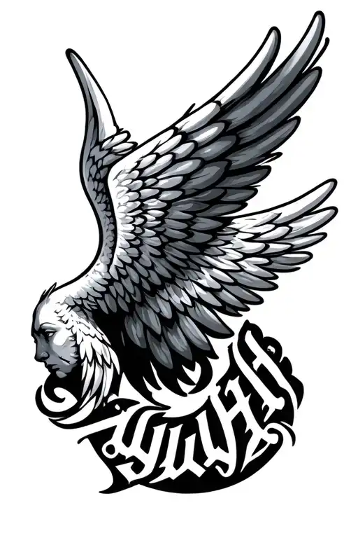 real angel wings and yhwh name incorporated tattoo design idea