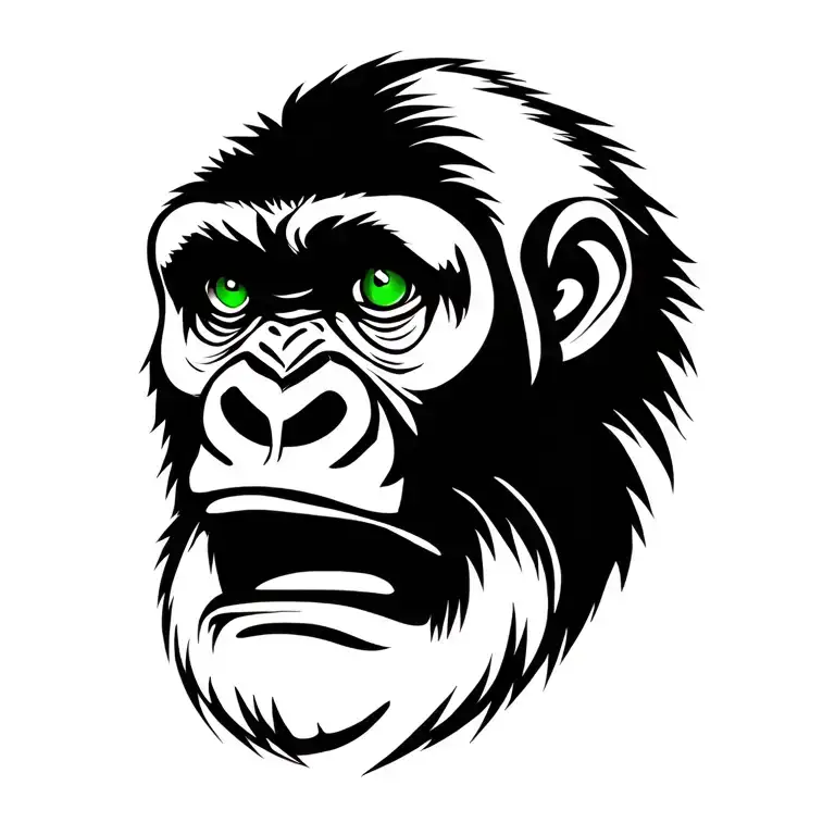 gorilla face thin tribal lines with green eyes tattoo design idea
