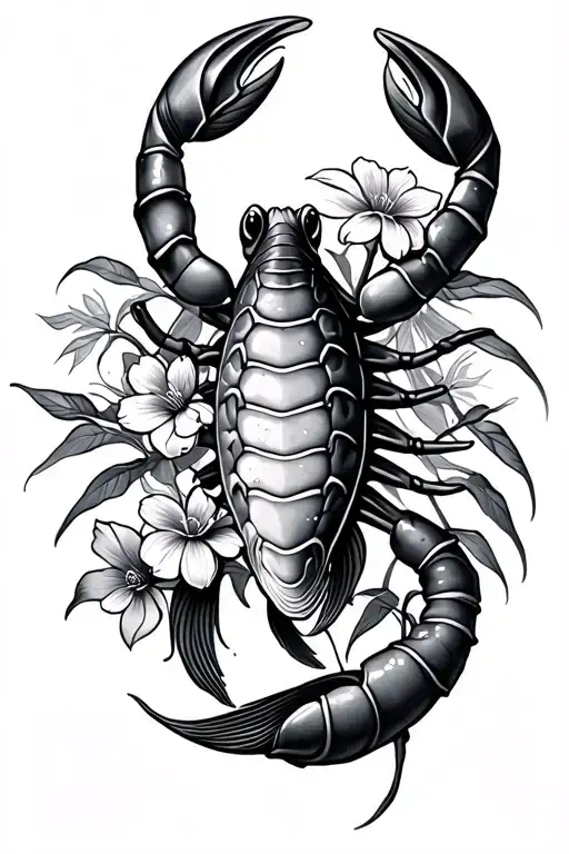 flowers forest water fish scorpio tattoo design idea