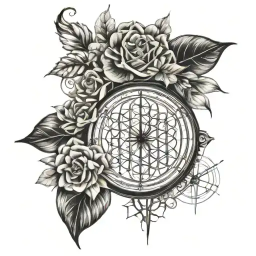 momento vivere, momento mori, flower of life, time tattoo design idea