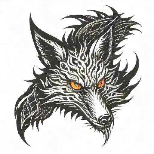 anime nine tail fox angry face tattoo design idea