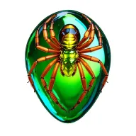 Realistic 3D mirror spider, translucent green and yellow body and thin, glassy legs.  abdomen stained glass window tattoo design idea