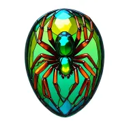 Realistic 3D mirror spider, translucent green and yellow body and thin, glassy legs.  abdomen stained glass window tattoo design idea