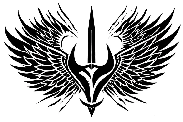 shiv trident symbol+ gemini+ wings spread wide tattoo design idea