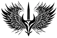 shiv trident symbol+ gemini+ wings spread wide tattoo design idea