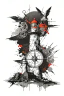white lighthouse infront of old map and compass  tattoo design idea