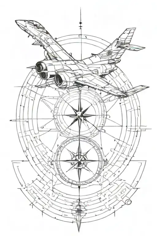 fibonacci sequence with compass design and fighter jet  tattoo design idea