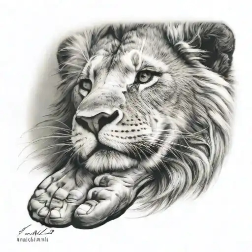Lion showing through on a baby foot print tattoo design idea