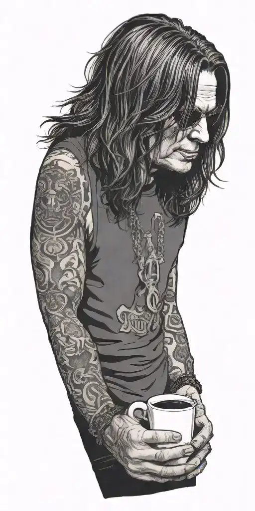 ozzy osbourne drinking coffee tattoo design idea