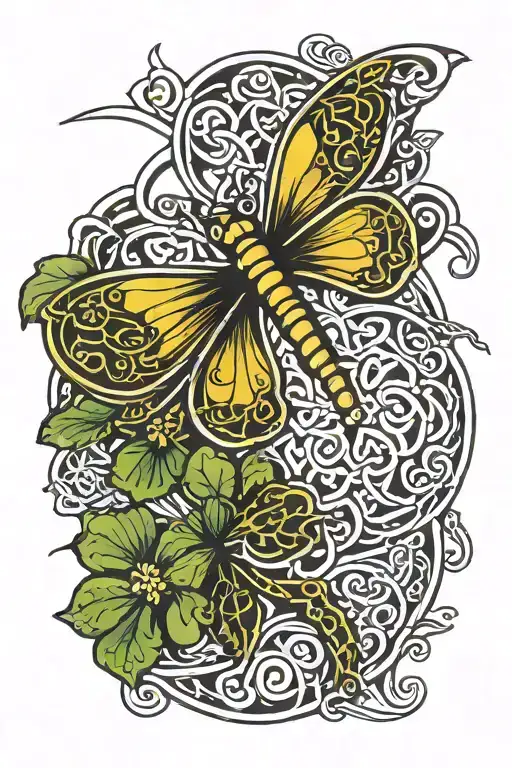 celtic clover with dragonfly tattoo design idea