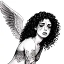 female curly hair Latina angel crying tattoo design idea