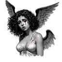 female curly hair Latina angel crying tattoo design idea