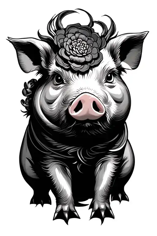 Japanese Pig mystical tattoo design idea