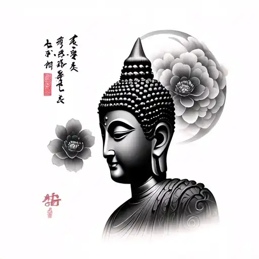 Buddha with Japanese background tattoo design idea
