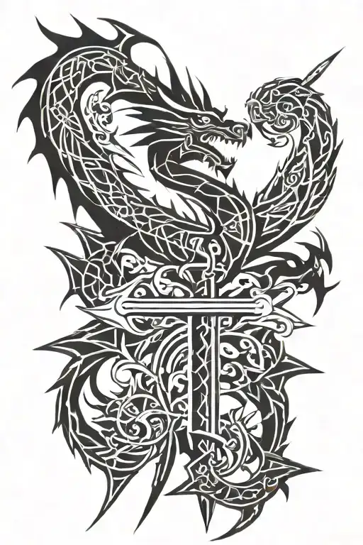 dragon and sword tattoo design idea