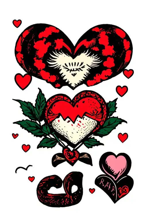 old school American traditional Valentine's Day flash sheet that is funny and sexual with several different stencils tattoo design idea