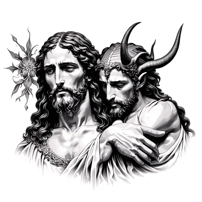 Jesus and devil tattoo design idea