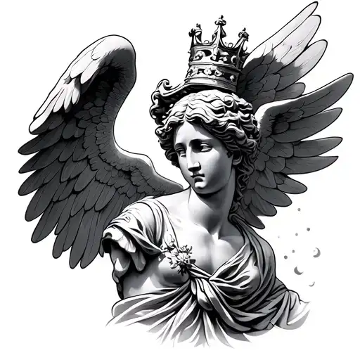 Winged Victory of Samothrace with floating crown tattoo design idea