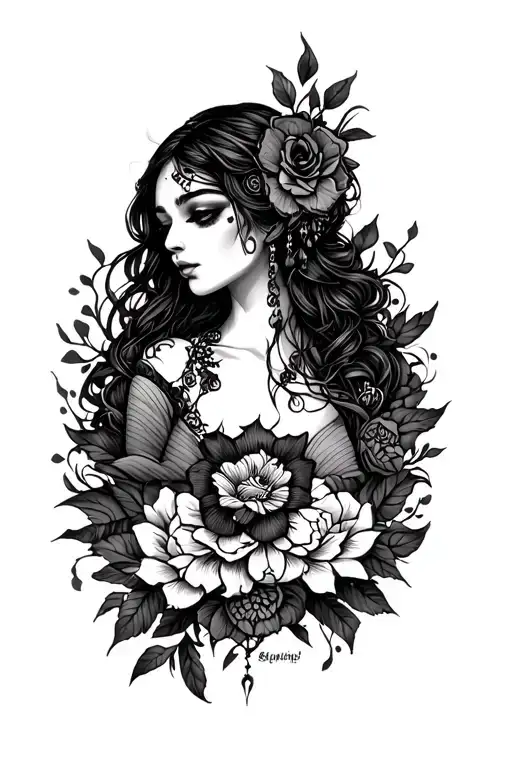 traditional feminine tattoo with hints of subtle sinister meaning tattoo design idea