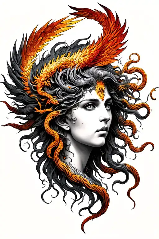 Phoenix Medusa head semicolon tattoo design idea