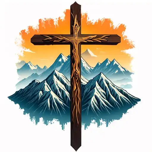 mountains with 3 crosses tattoo design idea