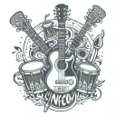 guitar small microphone drums JGF initials tattoo design idea
